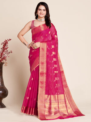 Pink Kota Doriya(Semi Cotton) Doriya Saree