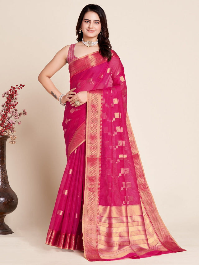 Pink Kota Doriya(Semi Cotton) Doriya Saree