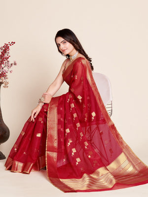 Red Kota Doriya(Semi Cotton) Doriya Saree