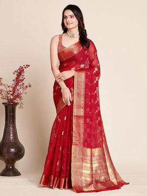 Red Kota Doriya(Semi Cotton) Doriya Saree