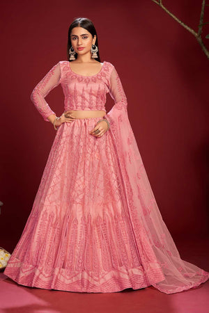 Pink Net Embroidered Lehenga Choli