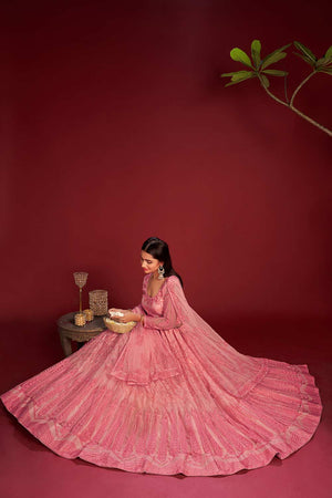 Pink Net Embroidered Lehenga Choli