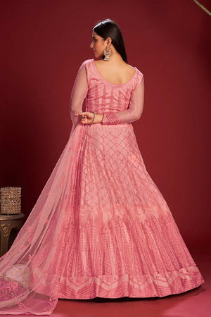 Pink Net Embroidered Lehenga Choli