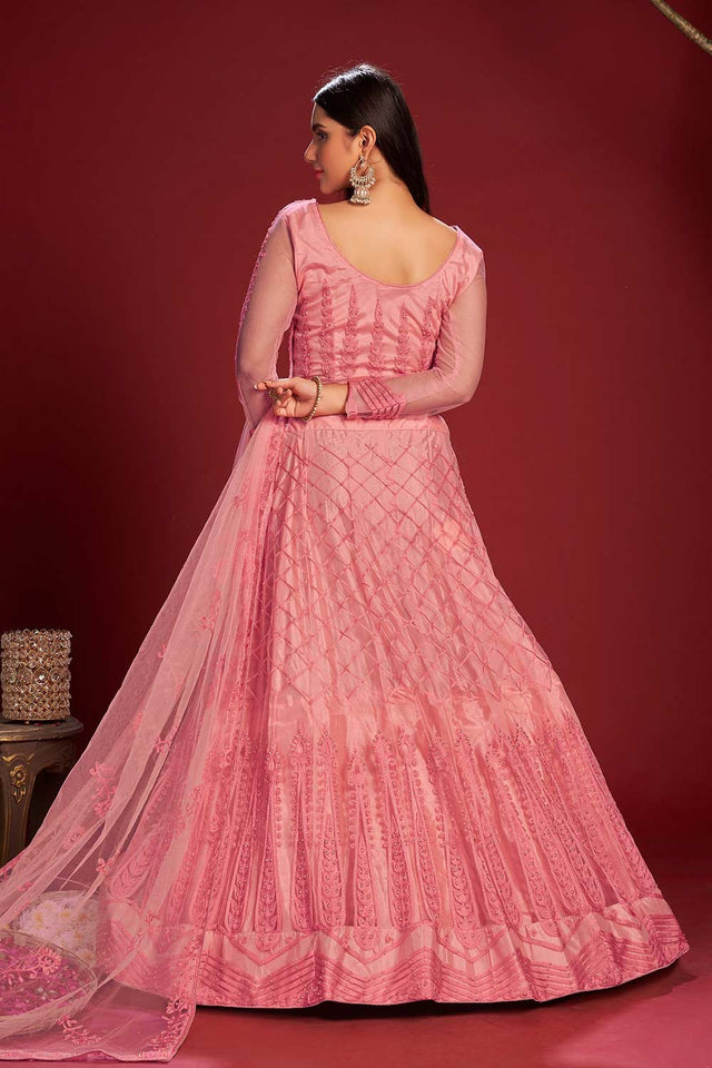 Pink Net Embroidered Lehenga Choli