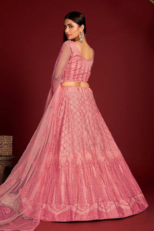 Pink Net Embroidered Lehenga Choli
