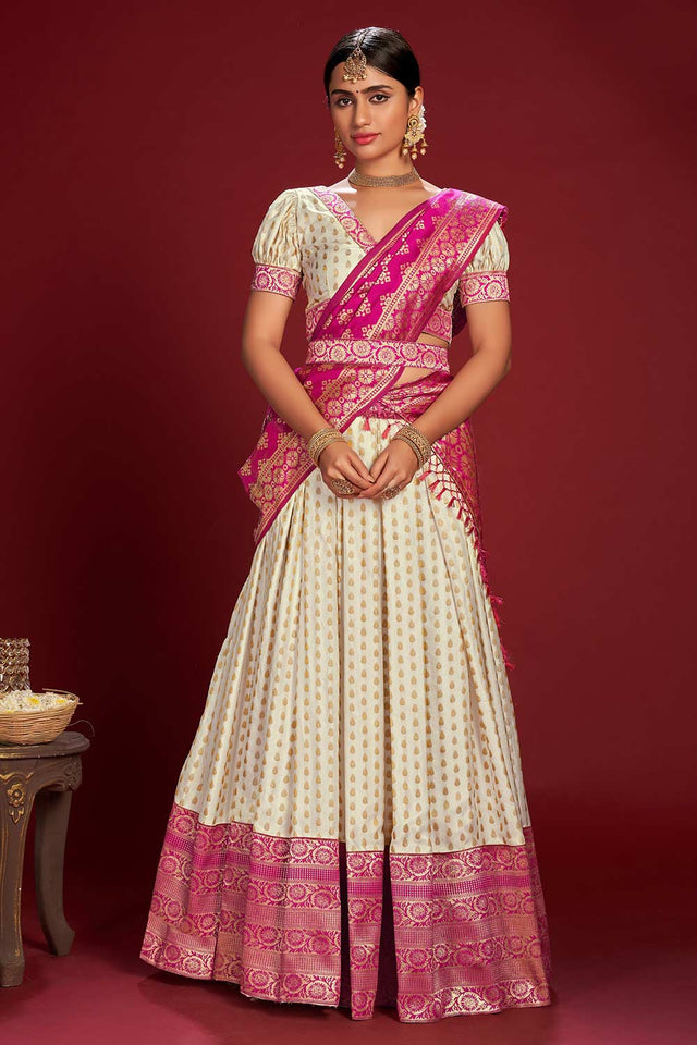 White Jacquard Zari Woven Lehenga Choli