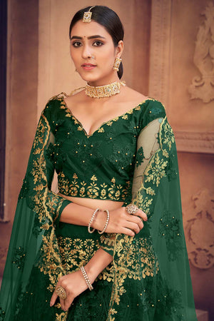 Green Net Embroidered Lehenga Choli