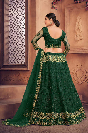 Green Net Embroidered Lehenga Choli
