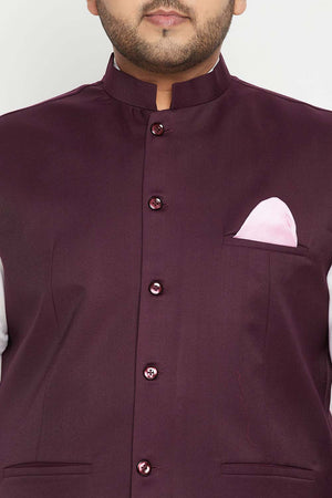 Buy Men's Cotton Silk Blend Solid Nehru Jacket in Maroon - Zoom in