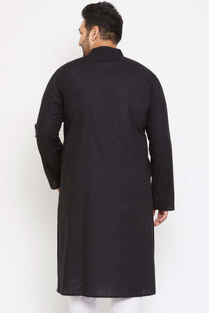 Buy Men's Cotton Blend Solid Kurta in Black - Back