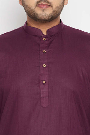 Buy Men's Cotton Blend Solid Kurta Set in Purple - Zoom in
