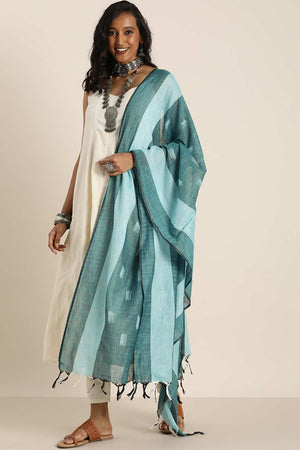 Blue Silk Blend Bhagalpuri Ikat Causal Dupatta