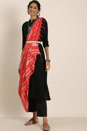 Red Silk Blend Bhagalpuri Ikat Causal Dupatta