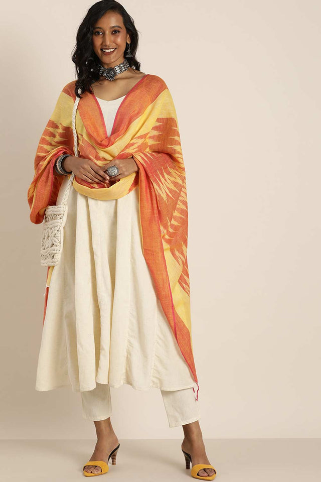 Yellow Silk Blend Bhagalpuri Ikat Causal Dupatta (VRCYPB2F0887)
