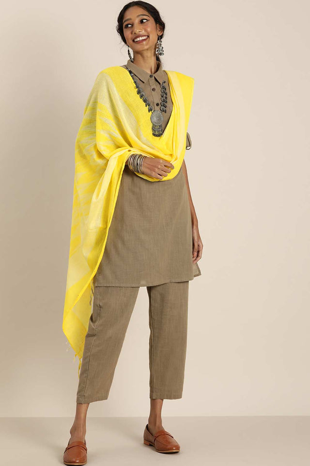 Yellow Silk Blend Bhagalpuri Ikat Causal Dupatta