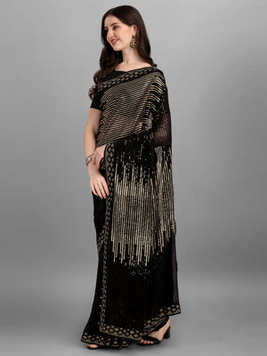 Black Heavy Georgette Worked Saree (N2ZWHOLEFABPYRAMID1201)