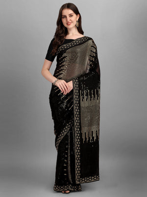 Black Heavy Georgette Worked Saree (N2ZWHOLEFABPYRAMID1201)