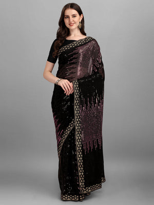 Black Heavy Georgette Worked Saree (N2ZWHOLEFABPYRAMID1202)