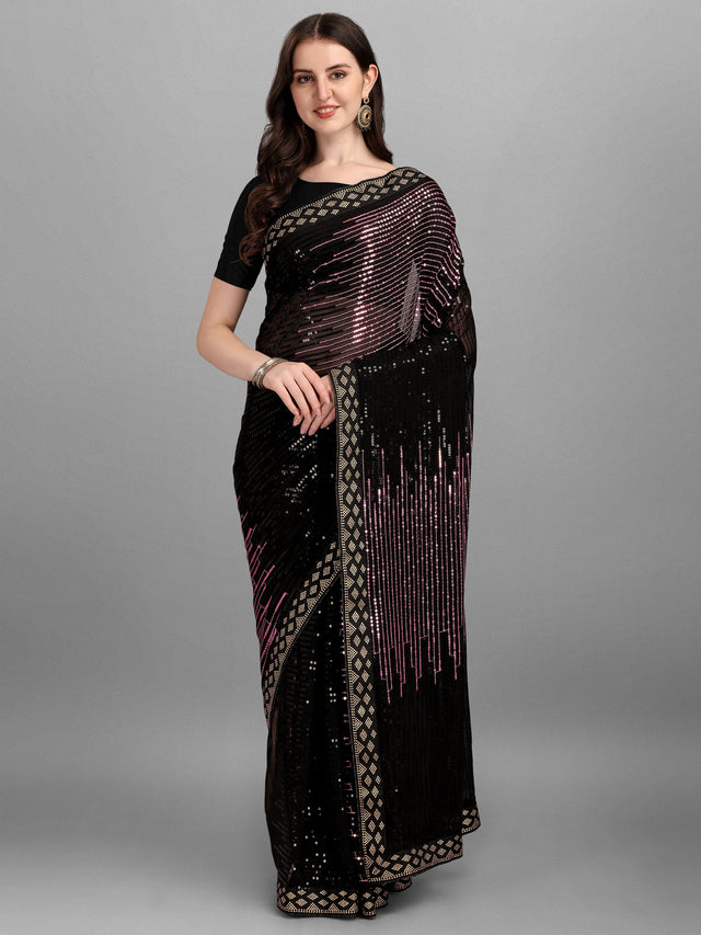 Black Heavy Georgette Worked Saree (N2ZWHOLEFABPYRAMID1202)
