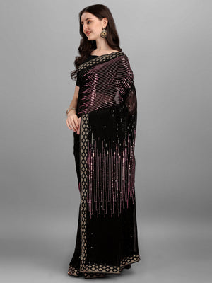 Black Heavy Georgette Worked Saree (N2ZWHOLEFABPYRAMID1202)