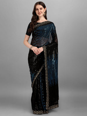Black Heavy Georgette Worked Saree (N2ZWHOLEFABPYRAMID1203)