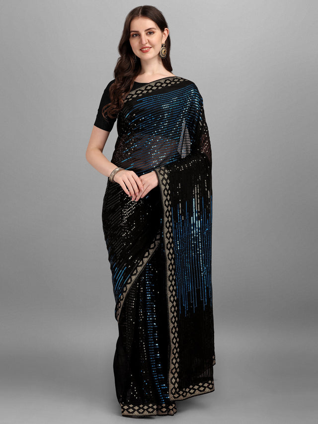 Black Heavy Georgette Worked Saree (N2ZWHOLEFABPYRAMID1203)