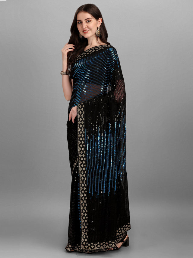 Black Heavy Georgette Worked Saree (N2ZWHOLEFABPYRAMID1203)