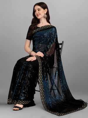 Black Heavy Georgette Worked Saree (N2ZWHOLEFABPYRAMID1203)