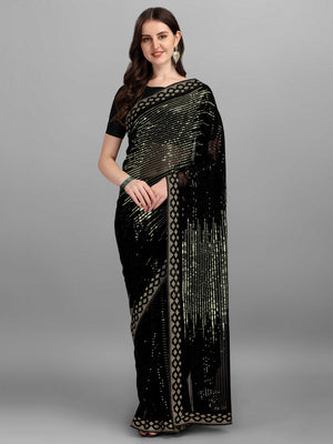 Black Heavy Georgette Worked Saree (N2ZWHOLEFABPYRAMID1205)