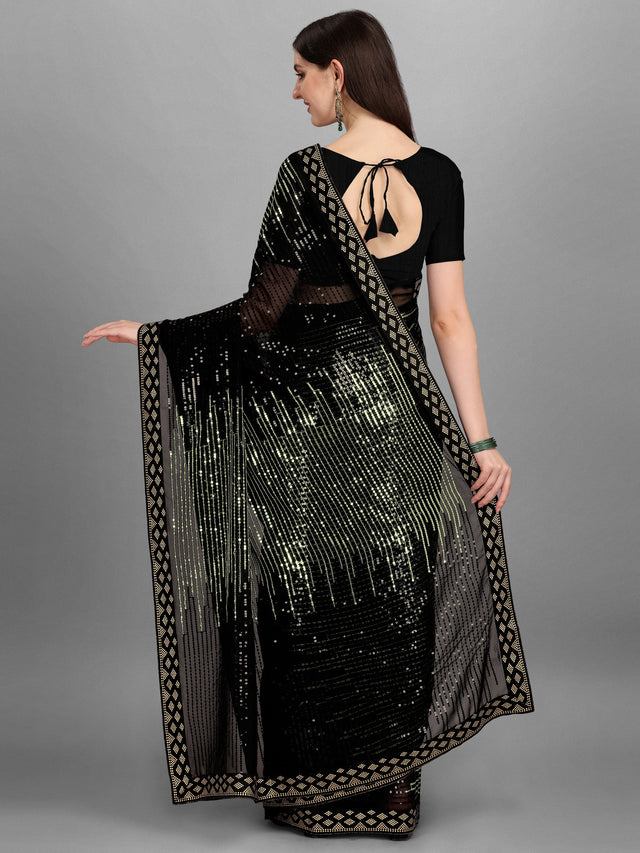 Black Heavy Georgette Worked Saree (N2ZWHOLEFABPYRAMID1205)