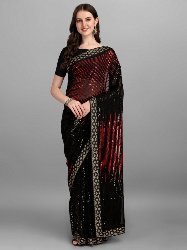 Black Heavy Georgette Worked Saree (N2ZWHOLEFABPYRAMID1206)