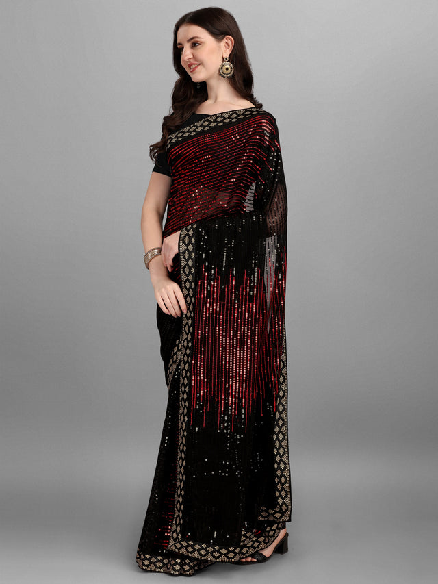 Black Heavy Georgette Worked Saree (N2ZWHOLEFABPYRAMID1206)
