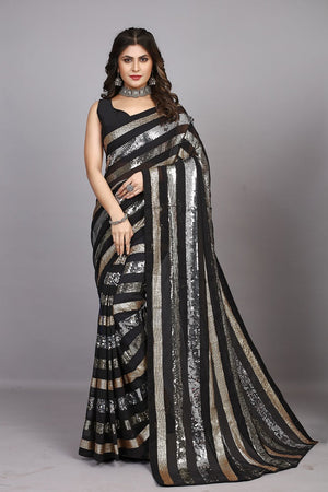 Black Georgette Worked Saree (N2ZWHOLEFABRAVINE)