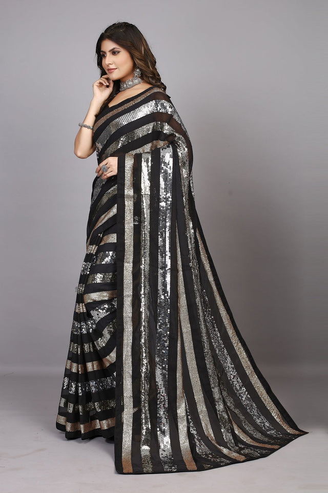 Black Georgette Worked Saree (N2ZWHOLEFABRAVINE)