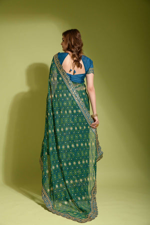 Dark Green Georgette Foil Saree (N2ZWHOLEFABVALLEYDARKGREEN)
