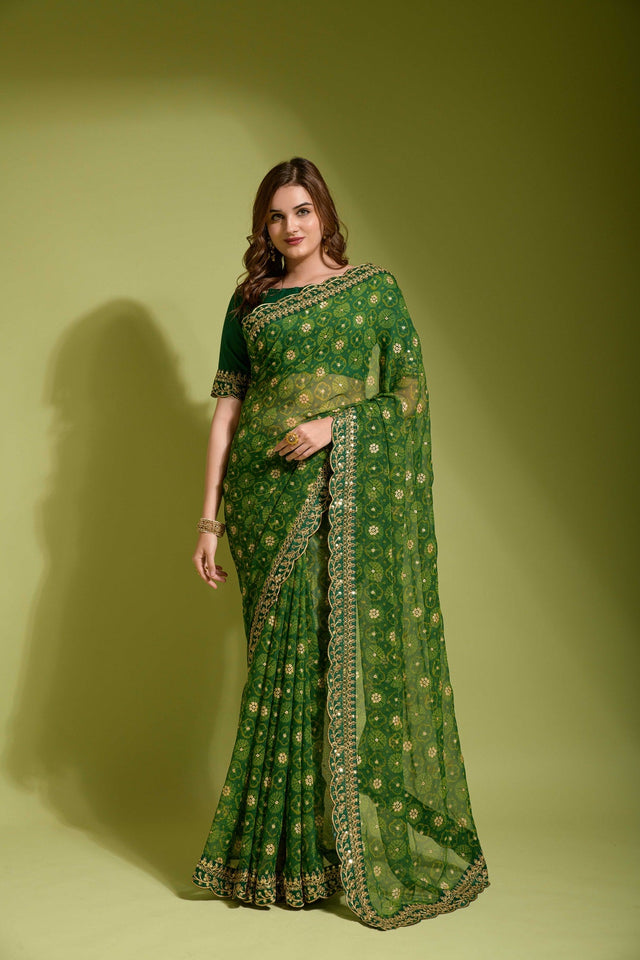 Light Green Georgette Foil Saree (N2ZWHOLEFABVALLEYLIGHTGREEN)