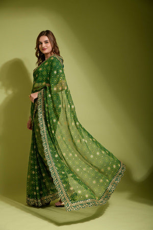 Light Green Georgette Foil Saree (N2ZWHOLEFABVALLEYLIGHTGREEN)