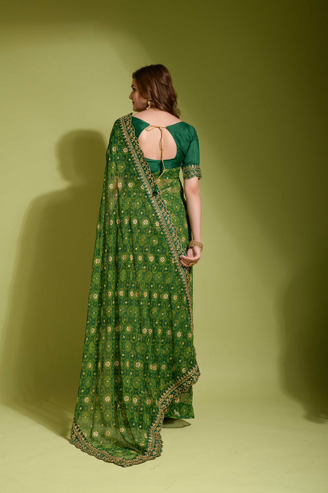 Light Green Georgette Foil Saree (N2ZWHOLEFABVALLEYLIGHTGREEN)