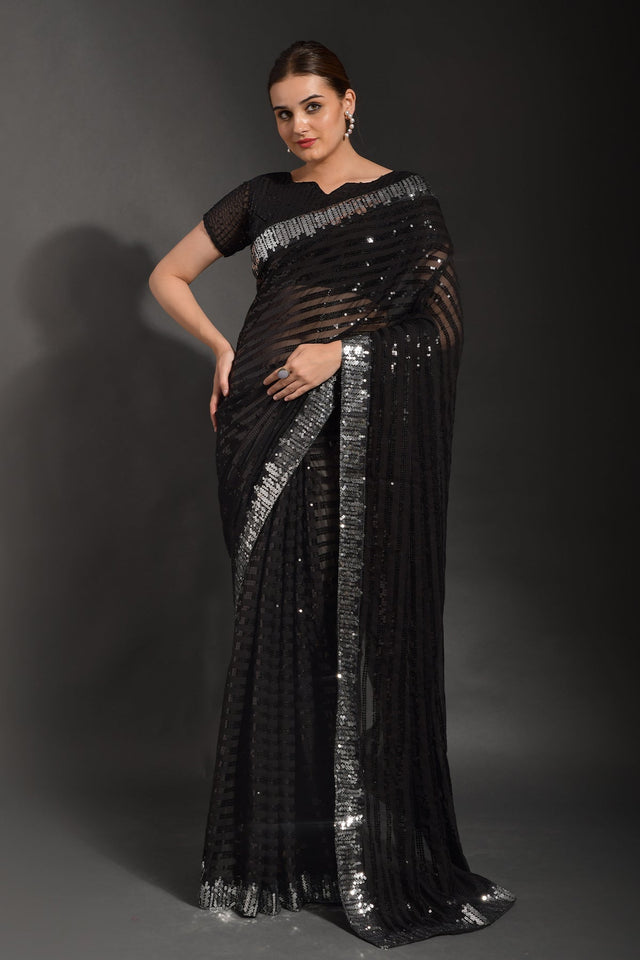 Black Soft Georgette Black Saree