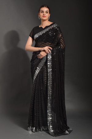 Black Soft Georgette Black Saree