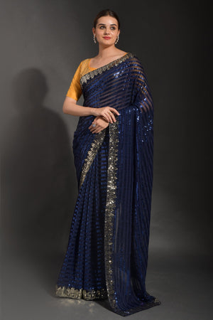 Blue Soft Georgette Blue Saree