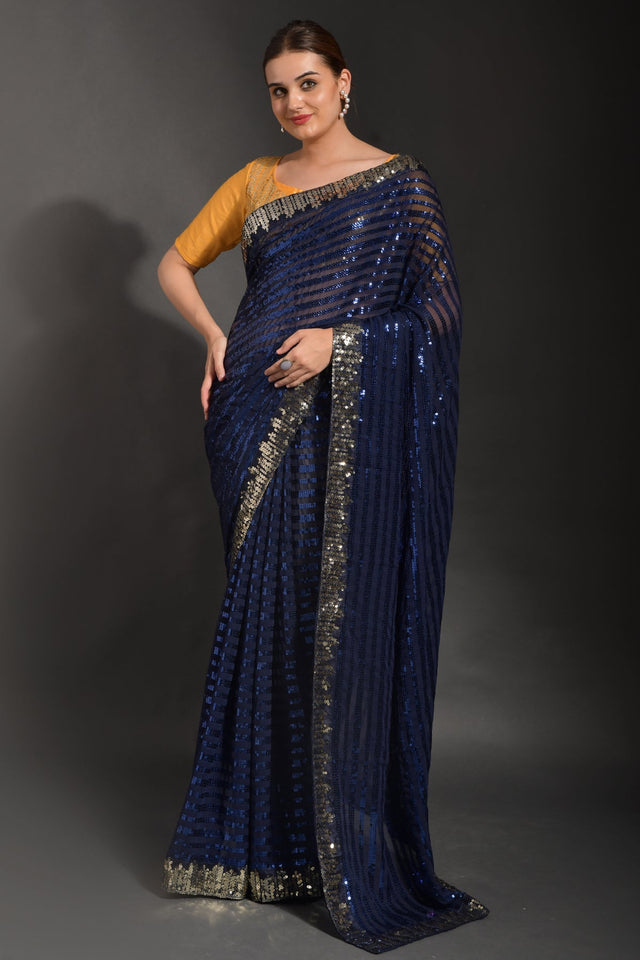 Blue Soft Georgette Blue Saree