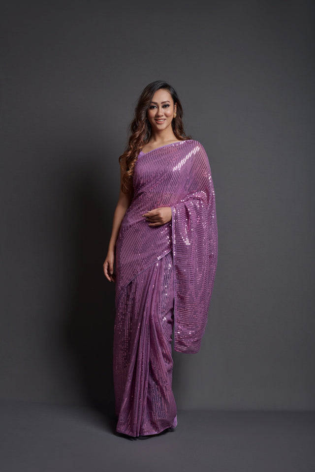 Wine Heavy Georgette Wine Saree (N2ZWOLEFABPLAIN2014E)