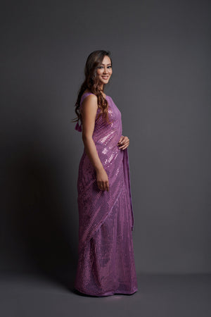 Wine Heavy Georgette Wine Saree (N2ZWOLEFABPLAIN2014E)