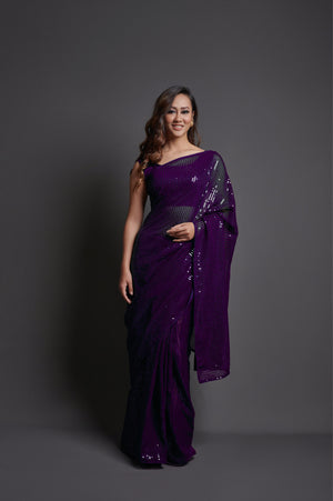 Purple Heavy Georgette Purple Saree
