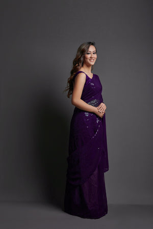 Purple Heavy Georgette Purple Saree