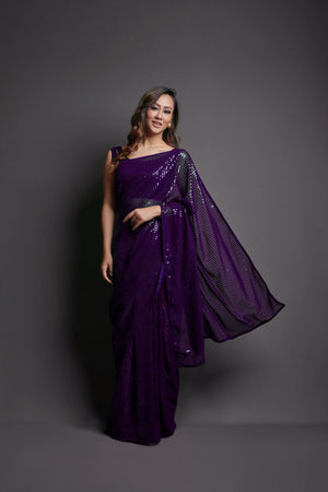 Purple Heavy Georgette Purple Saree
