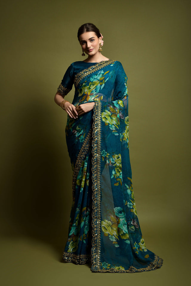 Green Georgette Green Saree (N2ZWOLEFABVALLET2018C)