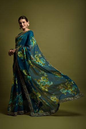Green Georgette Green Saree (N2ZWOLEFABVALLET2018C)