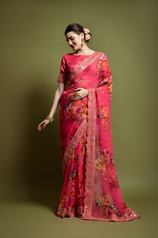 Pink Georgette Pink Saree (N2ZWOLEFABVALLET2018D)